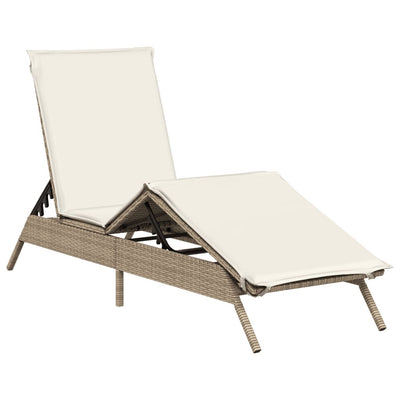 liggestol med hynde polyrattan beige