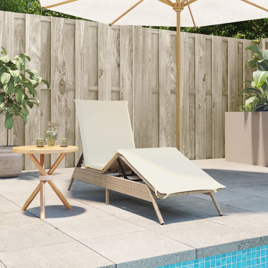 liggestol med hynde polyrattan beige