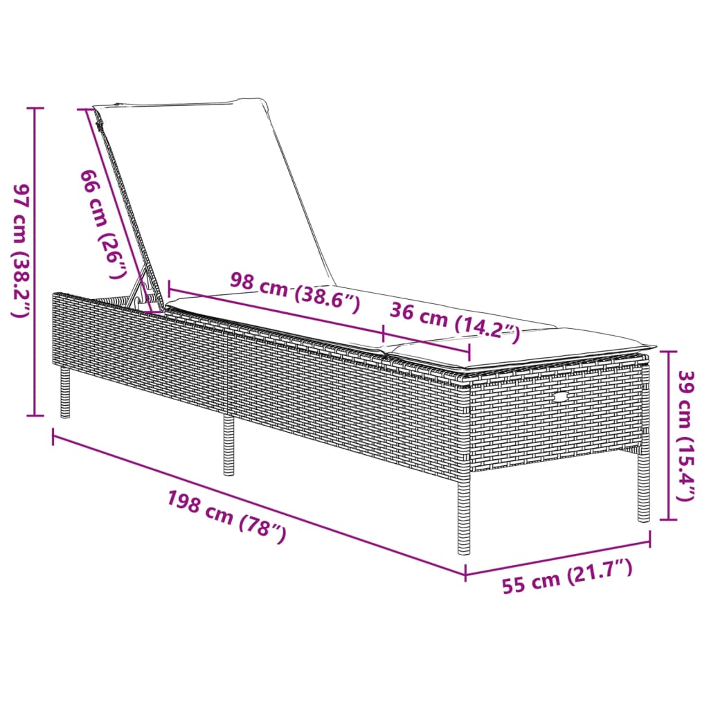 liggestol med hynde polyrattan brun