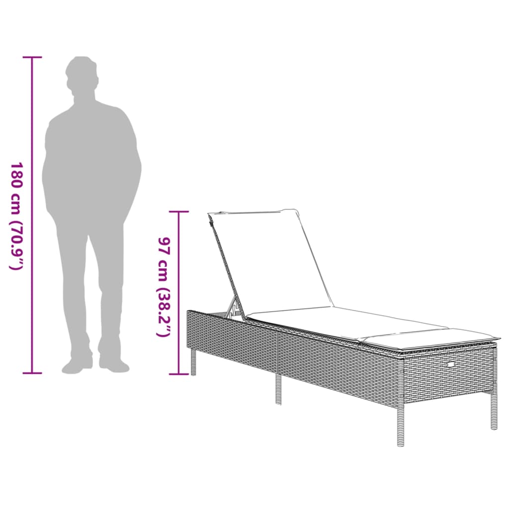 liggestol med hynde polyrattan grå