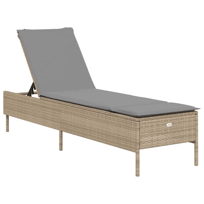 liggestol med hynde polyrattan beige