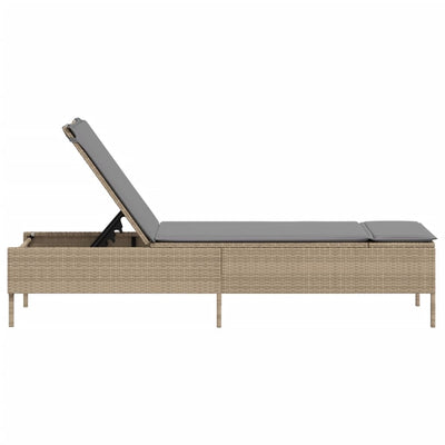 liggestol med hynde polyrattan beige