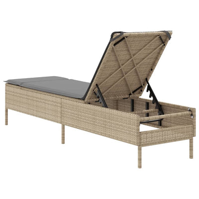 liggestol med hynde polyrattan beige