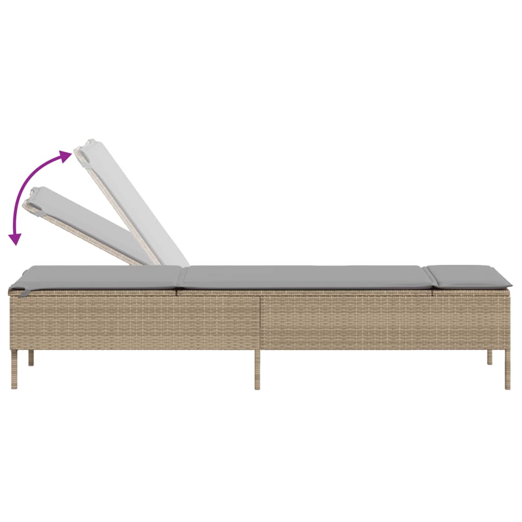 liggestol med hynde polyrattan beige