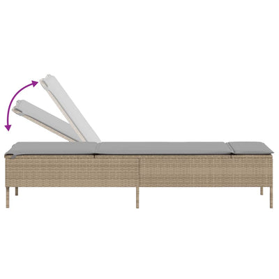 liggestol med hynde polyrattan beige