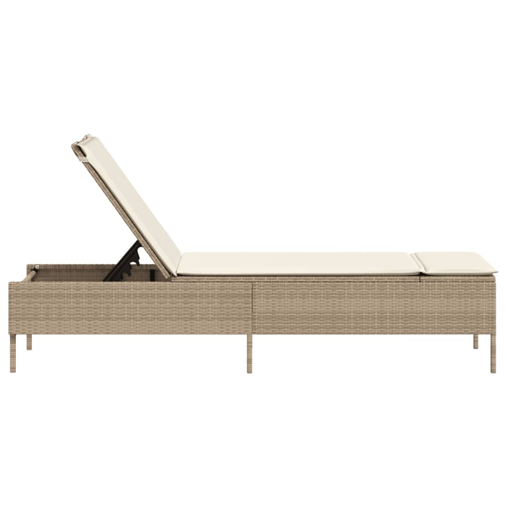 liggestol med hynde polyrattan beige