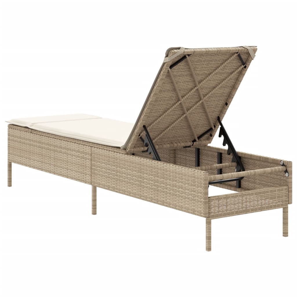 liggestol med hynde polyrattan beige