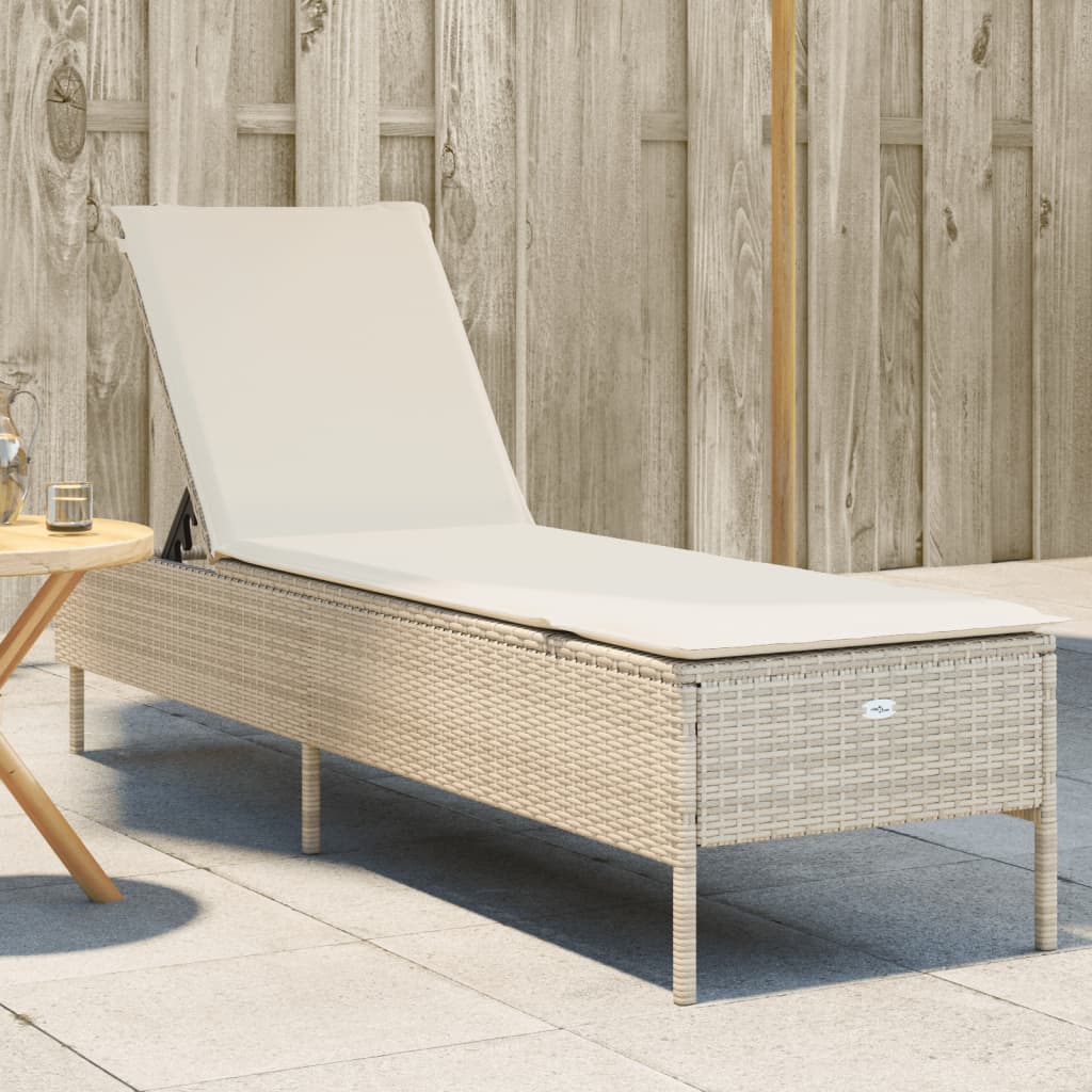 liggestol med hynde polyrattan beige