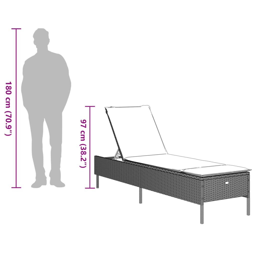 liggestol med hynde polyrattan lysegrå