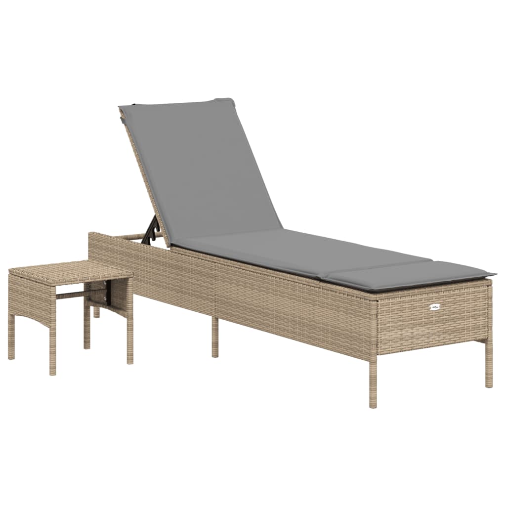 loungesofa med bord og hynde polyrattan beige