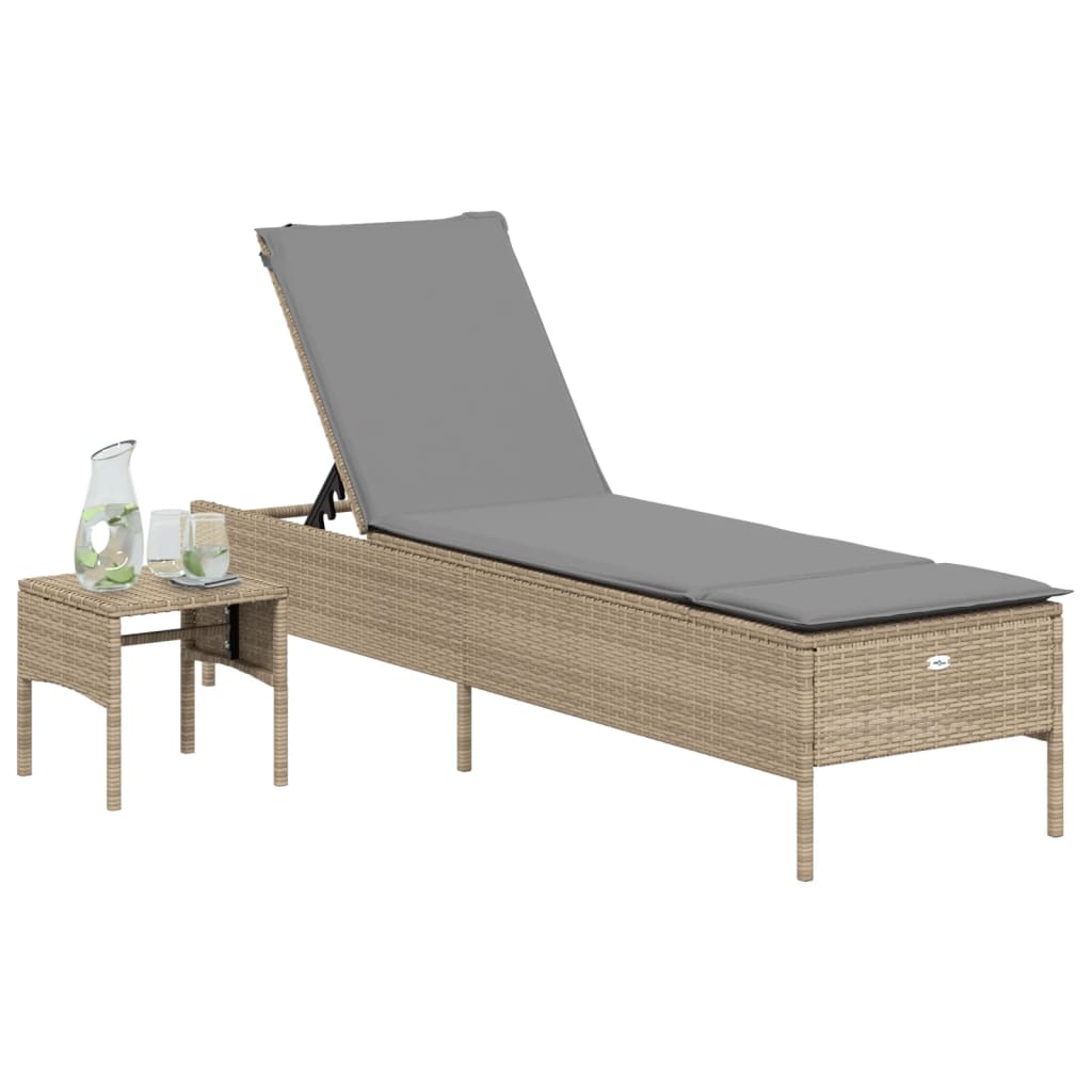 loungesofa med bord og hynde polyrattan beige