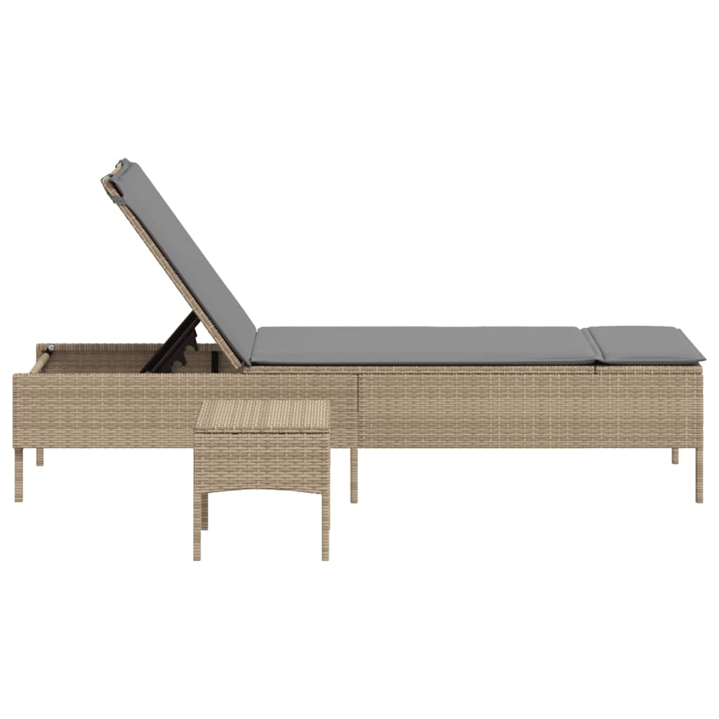 loungesofa med bord og hynde polyrattan beige