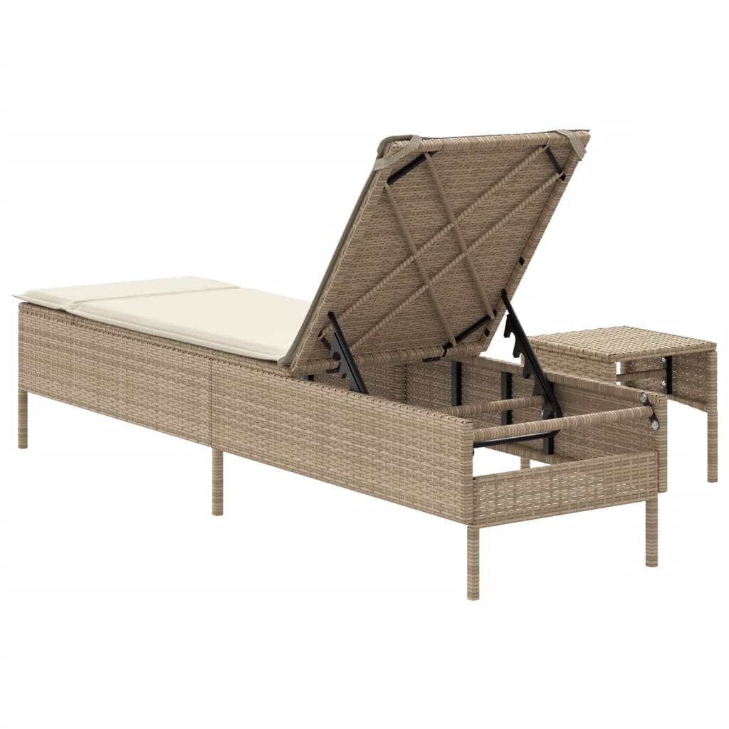 loungesofa med bord og hynde polyrattan beige