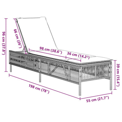 liggestol med hynde polyrattan sort