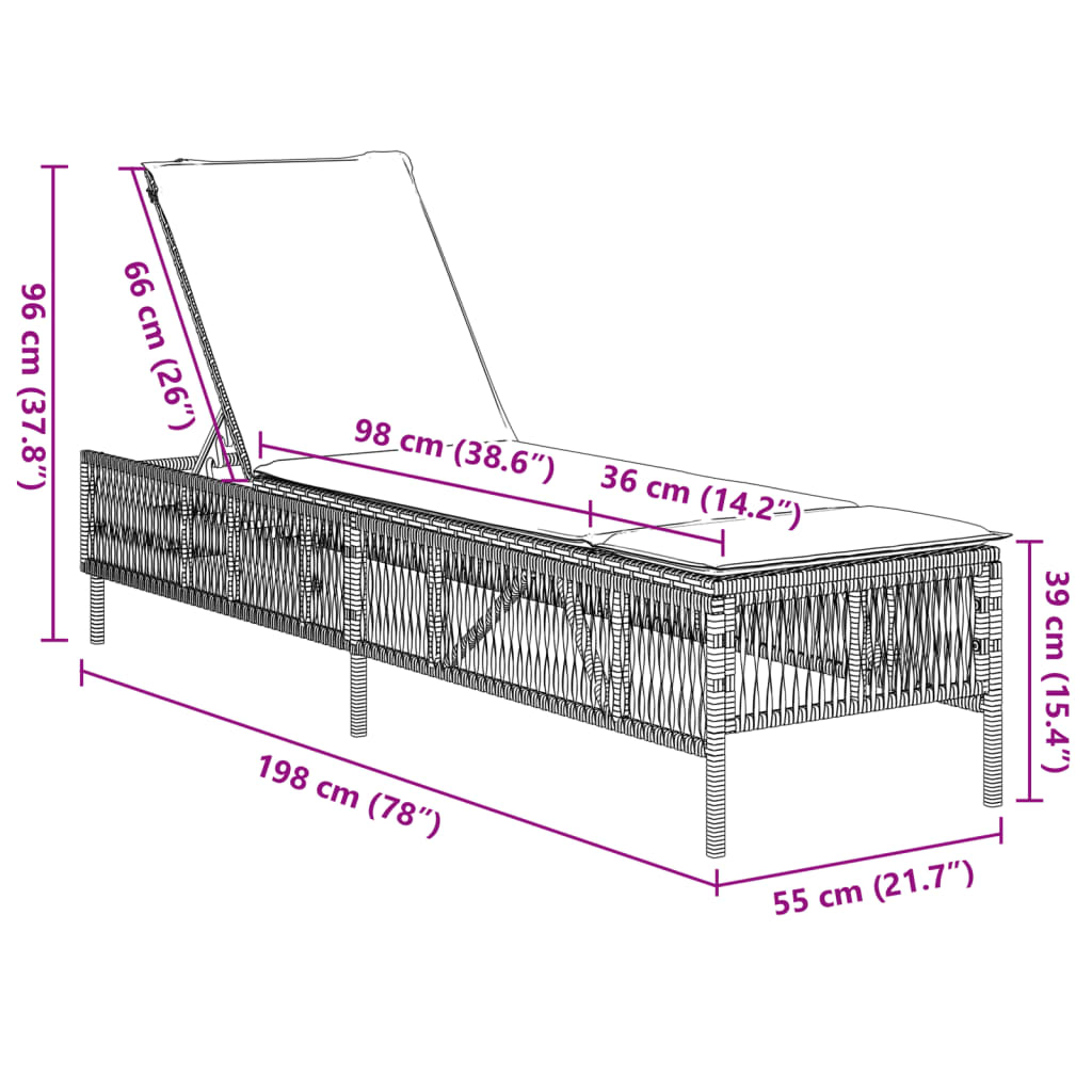 liggestol med hynde polyrattan brun