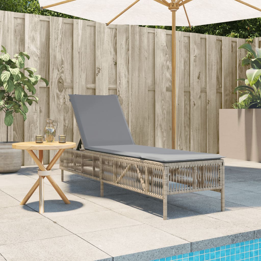 liggestol med hynde polyrattan beige