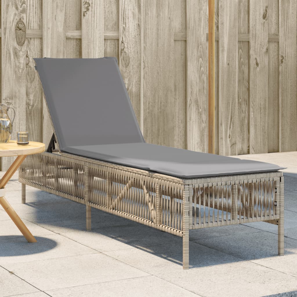 liggestol med hynde polyrattan beige