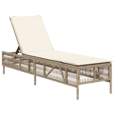 liggestol med hynde polyrattan beige