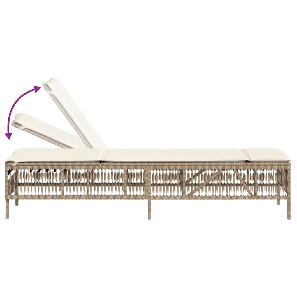 liggestol med hynde polyrattan beige