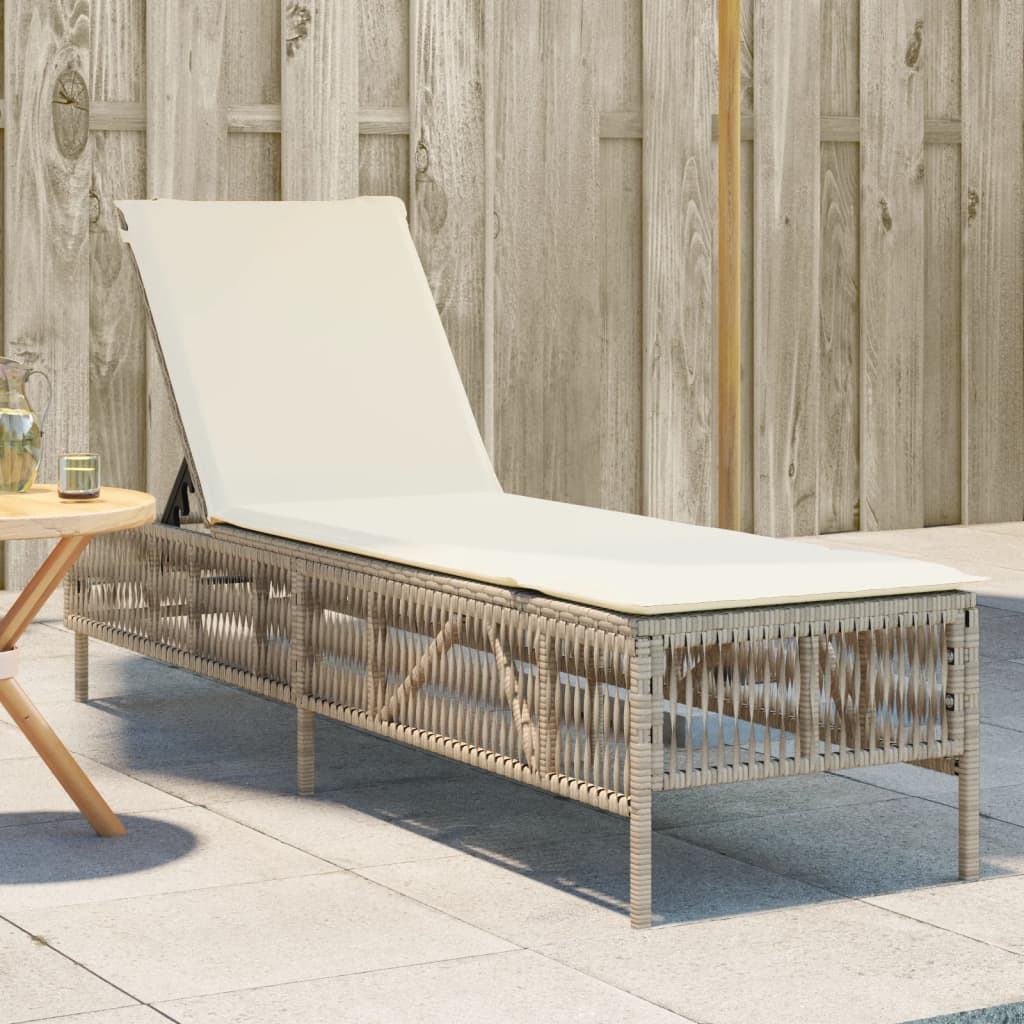 liggestol med hynde polyrattan beige