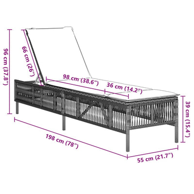 liggestol med hynde polyrattan lysegrå