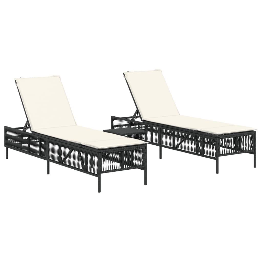 liggestole 2 stk. med bord polyrattan sort