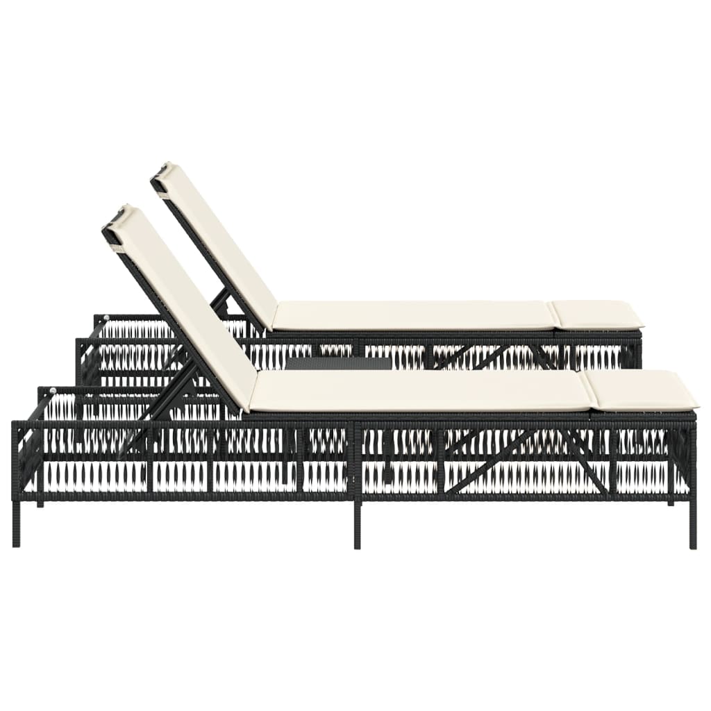 liggestole 2 stk. med bord polyrattan sort