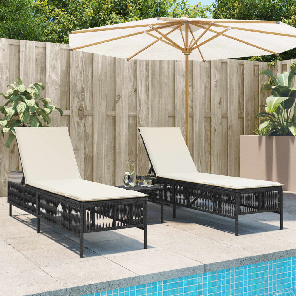 liggestole 2 stk. med bord polyrattan sort