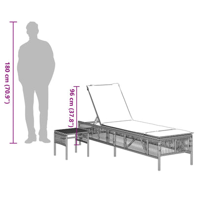 liggestole 2 stk. med bord polyrattan grå