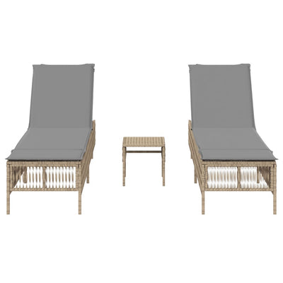 liggestole 2 stk. med bord polyrattan beige