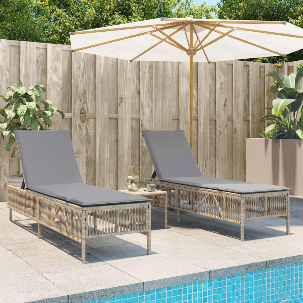 liggestole 2 stk. med bord polyrattan beige