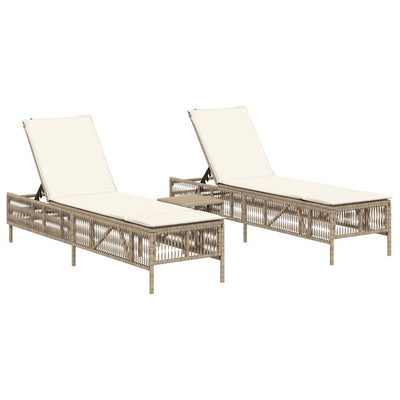 liggestole 2 stk. med bord polyrattan beige