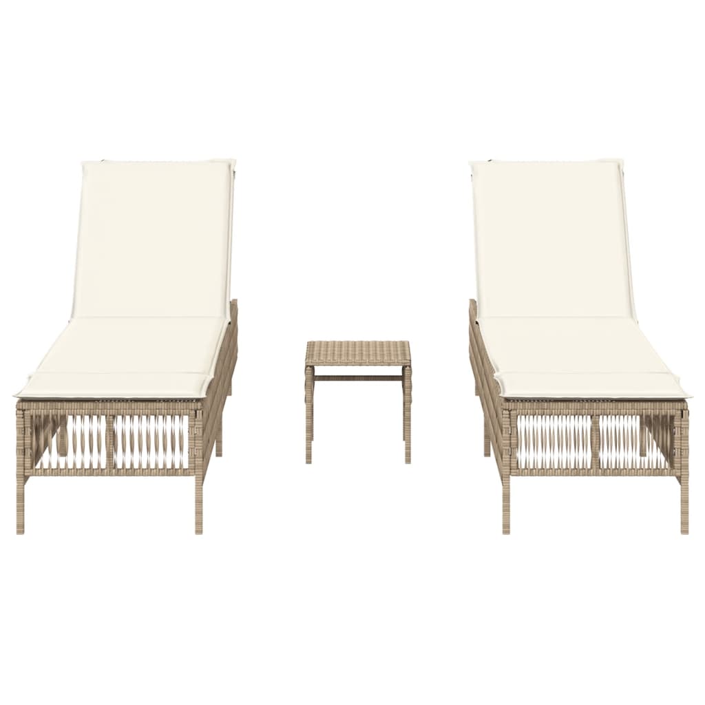 liggestole 2 stk. med bord polyrattan beige