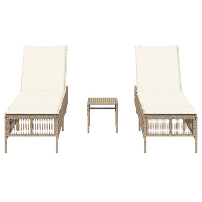 liggestole 2 stk. med bord polyrattan beige