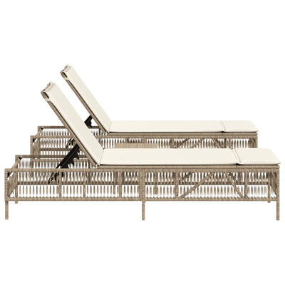 liggestole 2 stk. med bord polyrattan beige