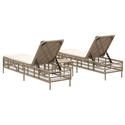 liggestole 2 stk. med bord polyrattan beige