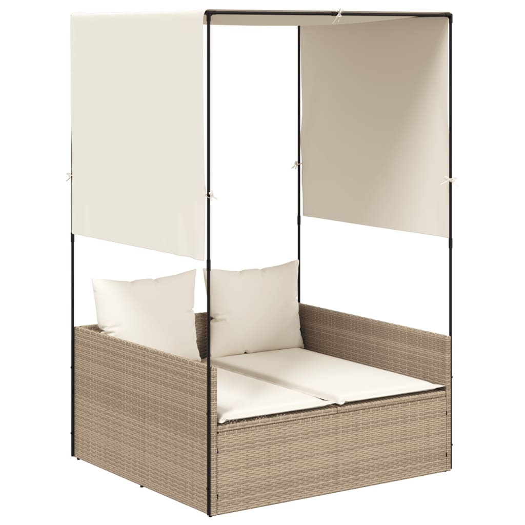 solseng med tag og gardiner polyrattan beige