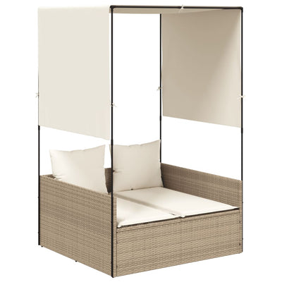 solseng med tag og gardiner polyrattan beige