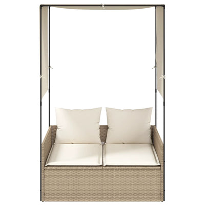 solseng med tag og gardiner polyrattan beige