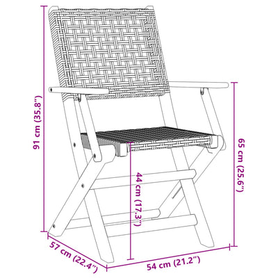 havestole 2 stk. massivt akacietræ og polyrattan sort