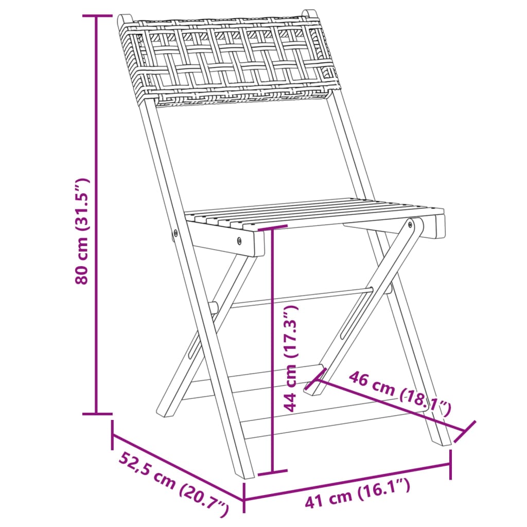 bistrostole 2 stk. massivt akacietræ og polyrattan sort