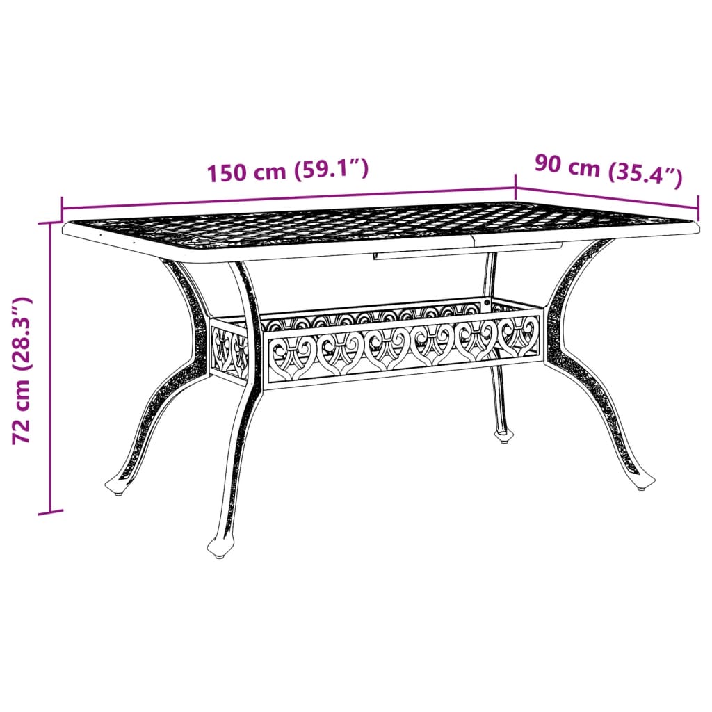 havebord 150x90x72 cm støbt aluminium bronzefarvet