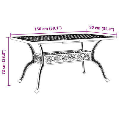 havebord 150x90x72 cm støbt aluminium bronzefarvet