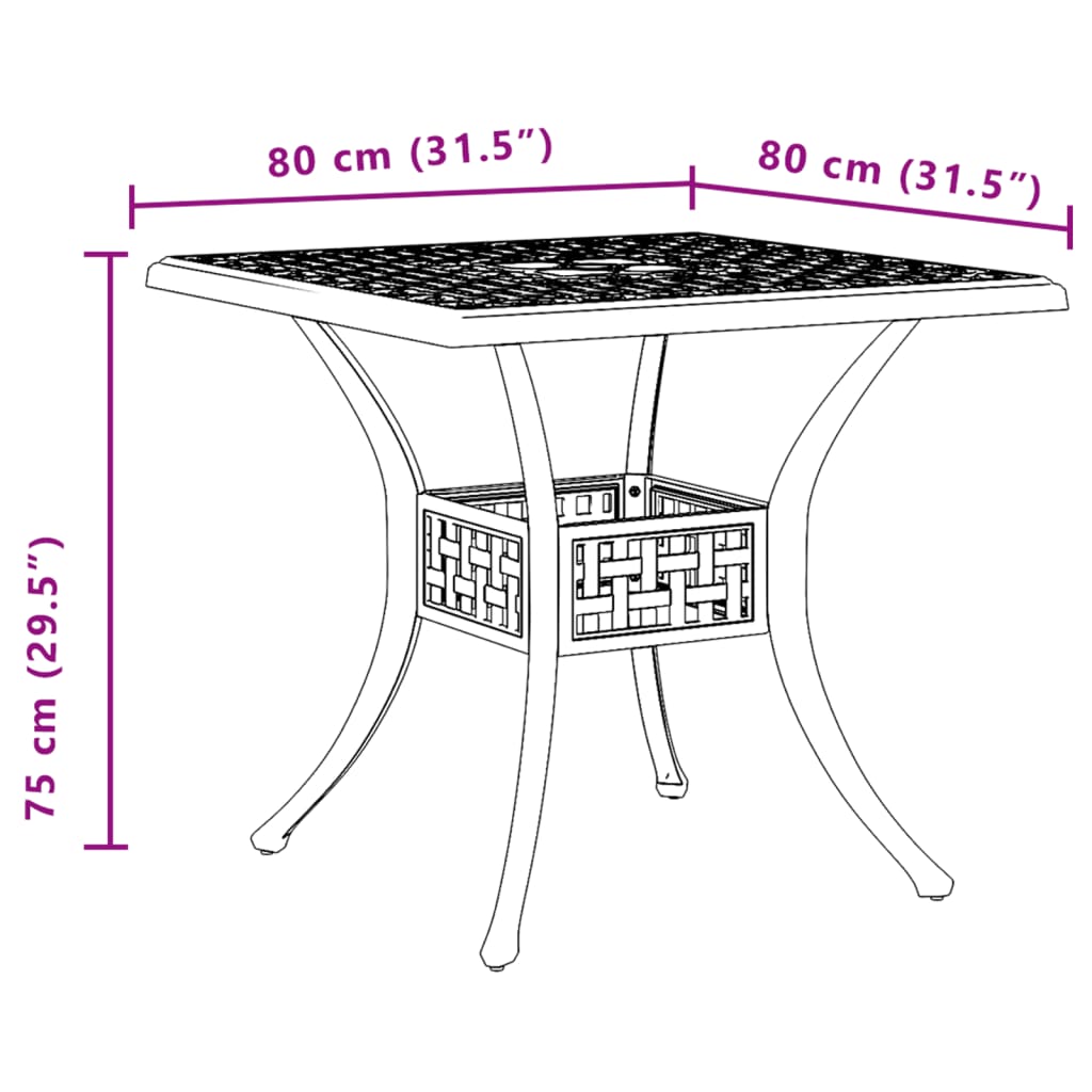 havebord 80x80x75 cm støbt aluminium bronzefarvet