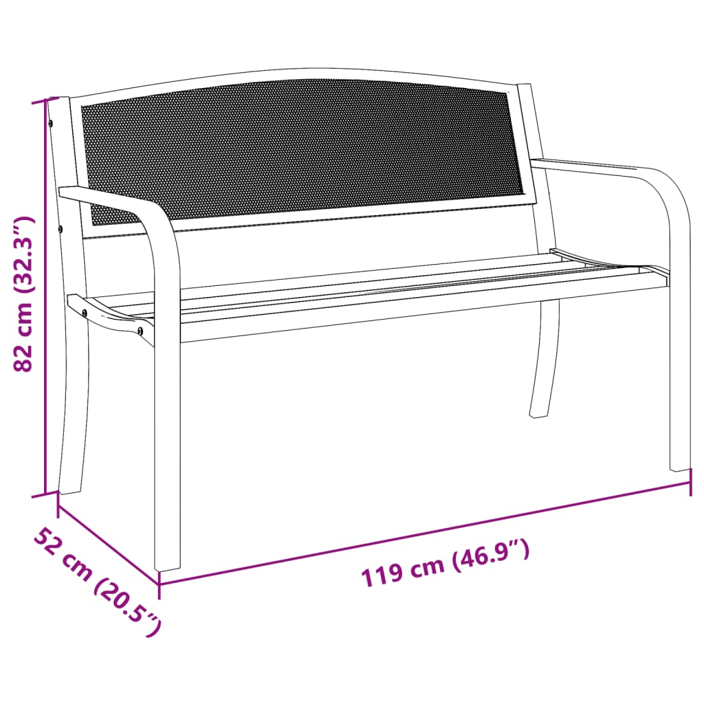 havebænk 119 cm stål sort