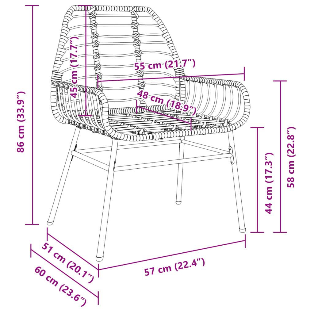 havestole 2 stk. polyrattan sort