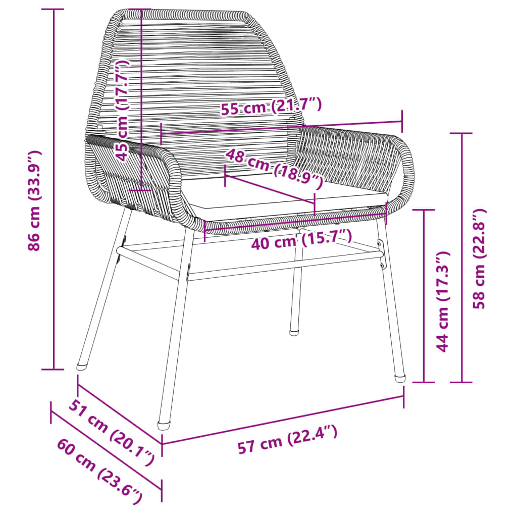 havestole 2 stk. med hynder polyrattan sort