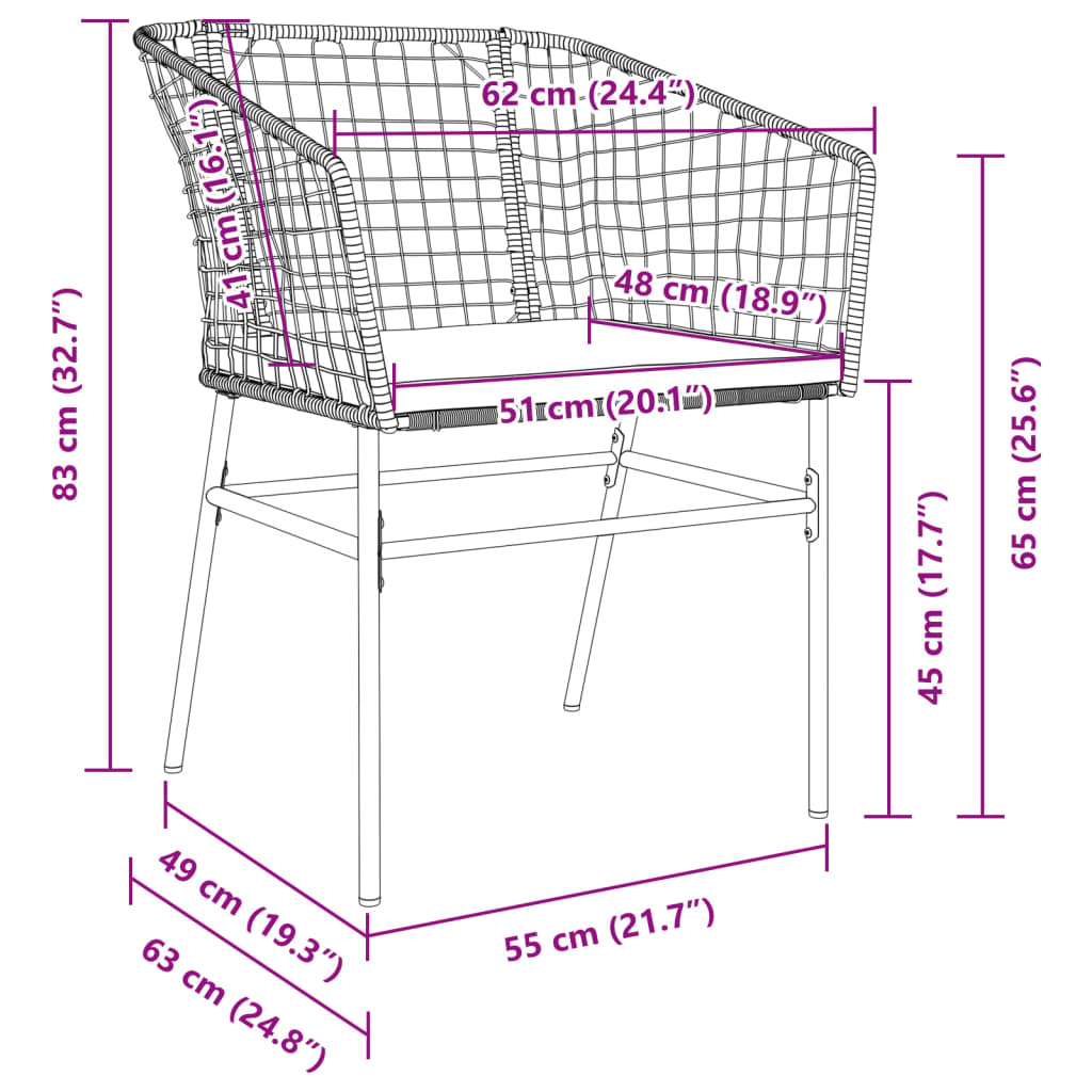 havestole 2 stk. med hynder polyrattan sort