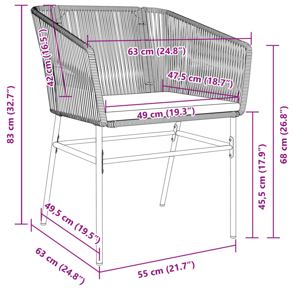 havestole 2 stk. med hynder polyrattan brun