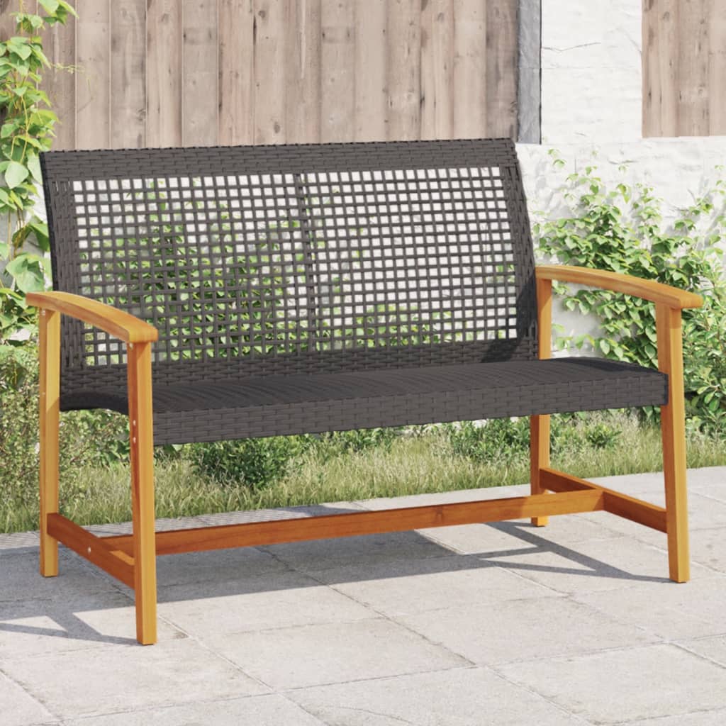 havebænk 112 cm polyrattan og akacietræ sort